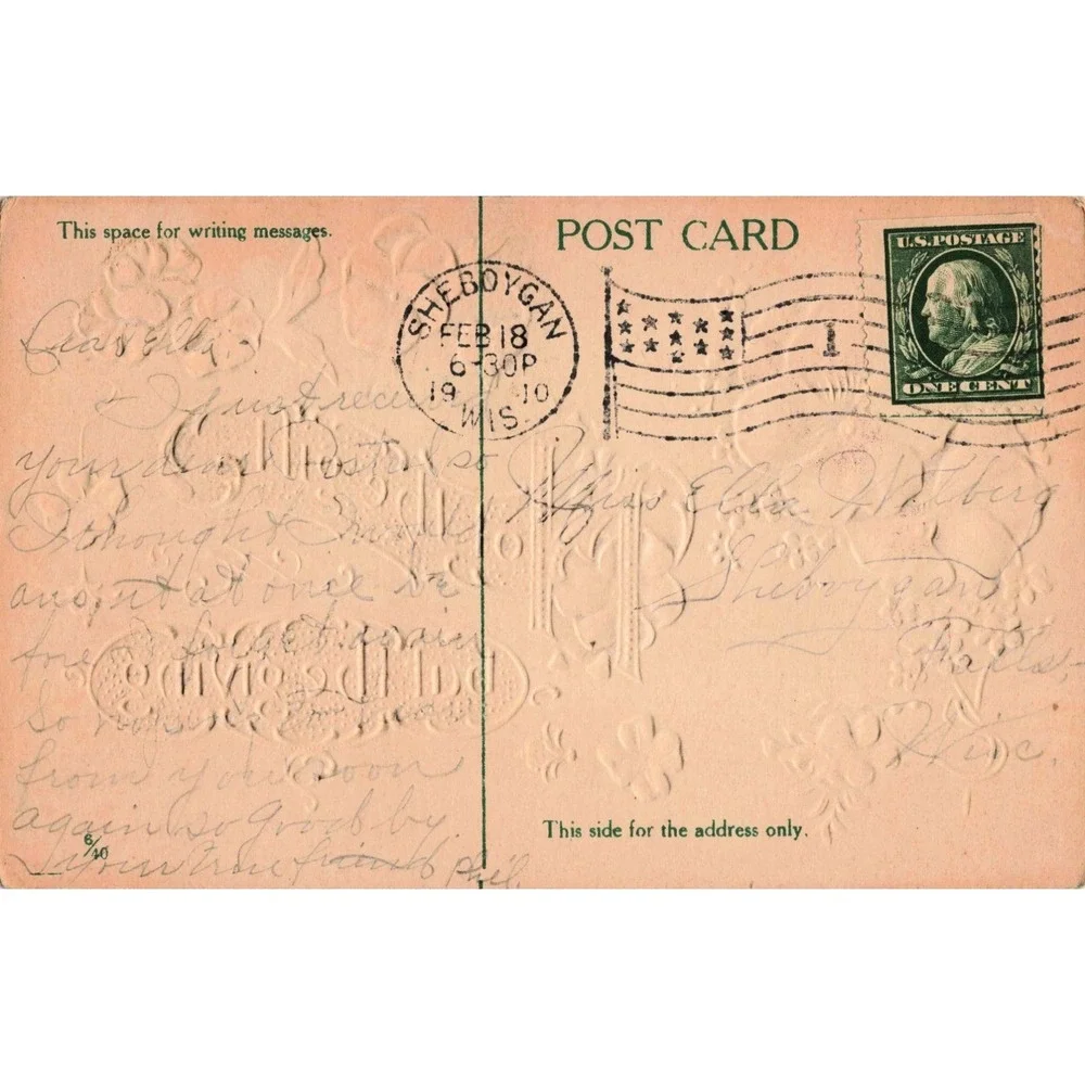 Antique 1910 Embossed Postcard Pansies Not the Gift But Giving Sheboygan WI